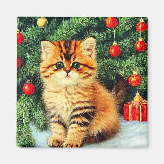 Aimant Chat de Noël Vintage (Devant)