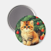 Aimant Chat de Noël Vintage (Recto/Verso)