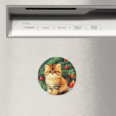 Aimant Chat de Noël Vintage (In Situ (Lave-vaisselle))