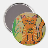 Aimant Chat de Paix avec Fleurs (Recto/Verso)