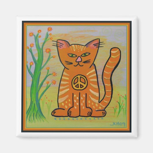 Aimant Chat de Paix avec Fleurs (Devant)