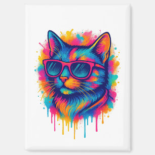 Aimant Chat de Pop-Art Cool avec des Lunettes de Soleil