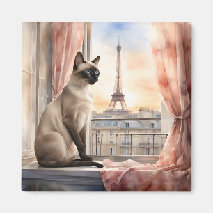 Aimant Chat de Siamese Relaxant sur la Fenêtre Parisienne