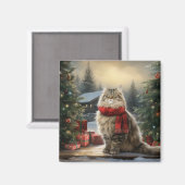 Aimant Chat de Sibérie en Noël de Neige (Recto/Verso)