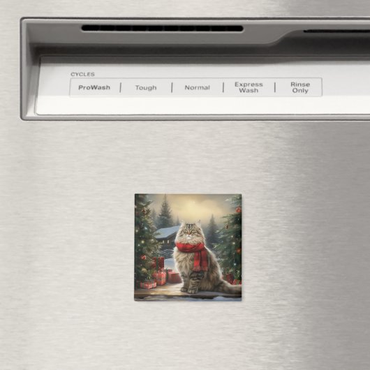 Aimant Chat de Sibérie en Noël de Neige (In Situ (Lave-vaisselle))