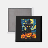 Aimant Chat de sorcière Starry Nuit Van Gogh Retro Hallow (Recto/Verso)