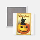 Aimant Chat d'Halloween assis dans une citrouille Jack O (Recto/Verso)