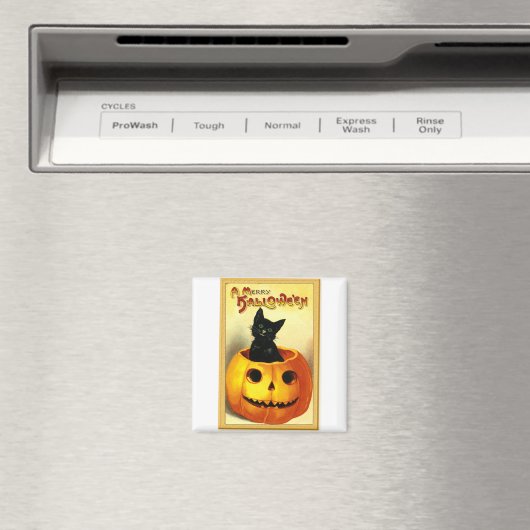 Aimant Chat d'Halloween assis dans une citrouille Jack O (In Situ (Lave-vaisselle))