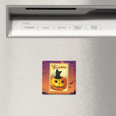 Aimant Chat d'Halloween assis dans une citrouille vintage (In Situ (Lave-vaisselle))