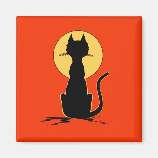 Aimant Chat d'Halloween avec lune ~ (Devant)