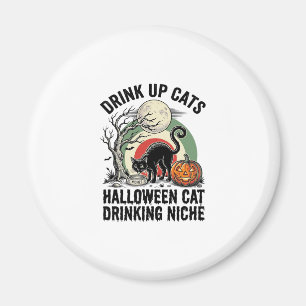 Aimant Chat d'Halloween buvant Vintage Moon Party Shirt_1