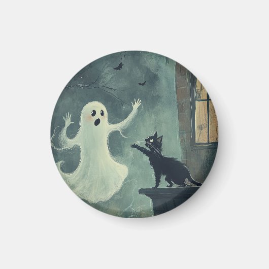 Aimant Chat d'Halloween et fantôme (Devant)