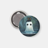 Aimant Chat d'Halloween et fantôme dans la piscine (Recto/Verso)