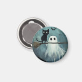 Aimant Chat d'Halloween et fantôme volent dans la chambre (Recto/Verso)