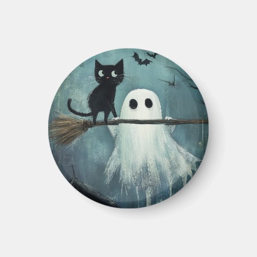 Aimant Chat d'Halloween et fantôme volent dans la chambre (Devant)
