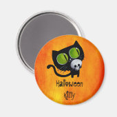 Aimant Chat d'Halloween noir avec crâne (Recto/Verso)