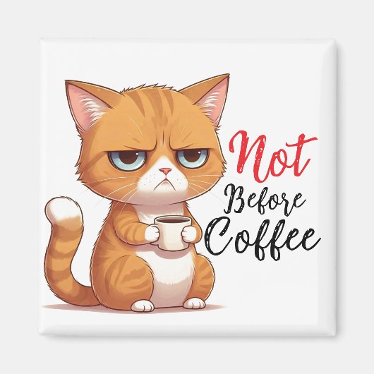 Aimant Chat drôle avec café (Devant)