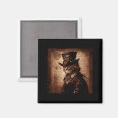Aimant Chat drôle cowboy Steampunk (Recto/Verso)