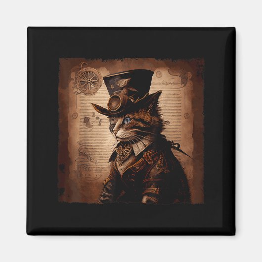 Aimant Chat drôle cowboy Steampunk (Devant)