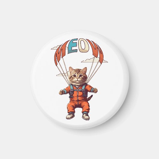 Aimant Chat drôle de parachutisme (Devant)