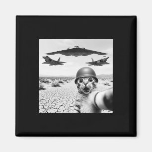 Aimant Chat drôle de selfie avec des avions de chasse amé