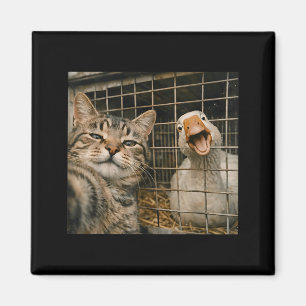 Aimant Chat drôle et selfie d'oie drôle amitié animale ét