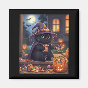 Aimant Chat drôle et souris mignonne Halloween Citrouille