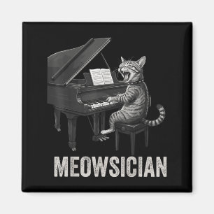 Aimant Chat Drôle Jouant de la Musique de Piano Pun Meows