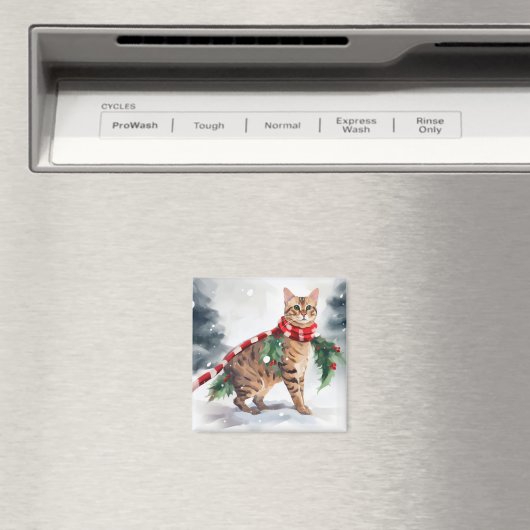 Aimant Chat du Bengale à Noël de neige (In Situ (Lave-vaisselle))