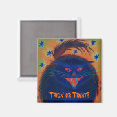 Aimant Chat effrayant bleu 'Des bonbons ou un sort?' aima (Recto/Verso)