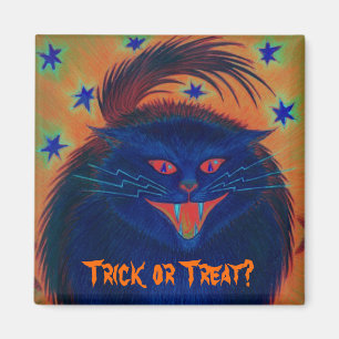 Aimant Chat effrayant bleu 'Des bonbons ou un sort?' aima