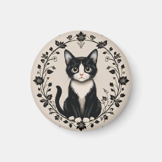 Aimant Chat élégant noir et blanc (Devant)