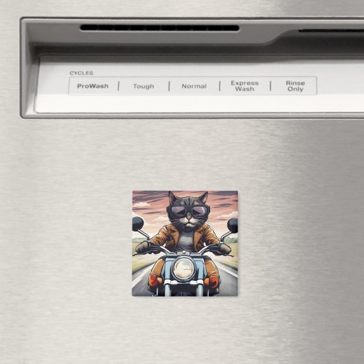 Aimant Chat en moto (In Situ (Lave-vaisselle))