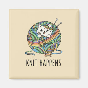 Aimant Chat en pelote de laine jaune clair Crochet Vibes