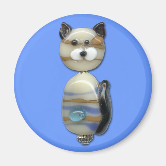 Aimant Chat en perle de verre Brown bleu (Devant)