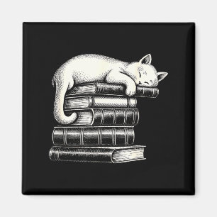 Aimant Chat endormi et livres mignons adorables lecteurs