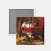 Aimant Chat et chatons Jouer avec chaise (Recto/Verso)