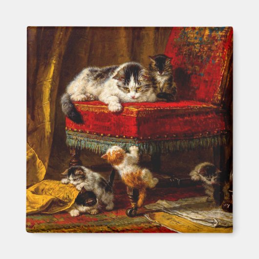 Aimant Chat et chatons Jouer avec chaise (Devant)