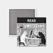 Aimant Chat et chien dans la bibliothèque (Recto/Verso)