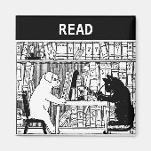 Aimant Chat et chien dans la bibliothèque (Devant)