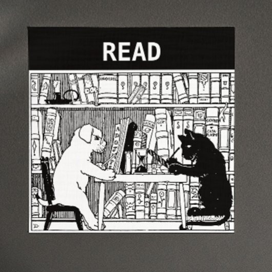 Aimant Chat et chien dans la bibliothèque