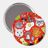 Aimant Chat et oeuf sur le rouge (Recto/Verso)