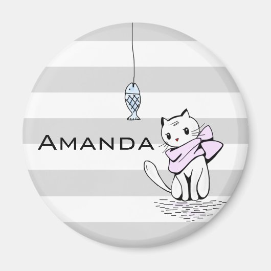 Aimant Chat et poisson blanc testé (Devant)