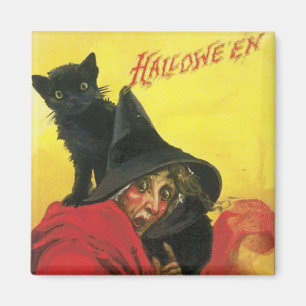 Aimant Chat et sorcière d'Halloween vintage