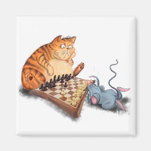 Aimant Chat et souris Jouer aux échecs Dessin Drôle Peint (Devant)