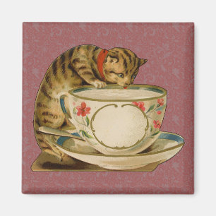 Aimant Chat et tasse de thé vintage victorien