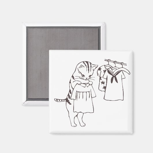Aimant chat faisant la lessive (Recto/Verso)