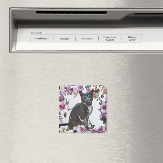 Aimant Chat floral (In Situ (Lave-vaisselle))