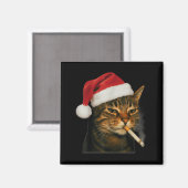 Aimant Chat Fumeur Cigarette Noël Chapeau Santa Chat Mème (Recto/Verso)