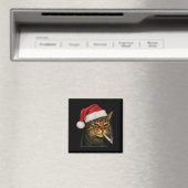 Aimant Chat Fumeur Cigarette Noël Chapeau Santa Chat Mème (In Situ (Lave-vaisselle))